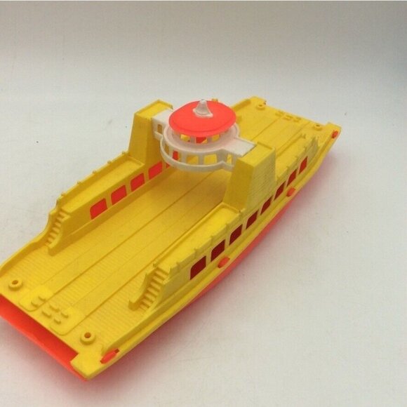 Vintage 60s Toy Plastic Ferry Boat 12” Greek Penny Car Carrier Tug Boats Set 4 - Picture 9 of 16